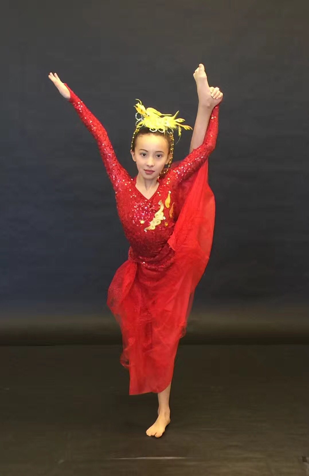 A student performing a solo classical Chinese dance